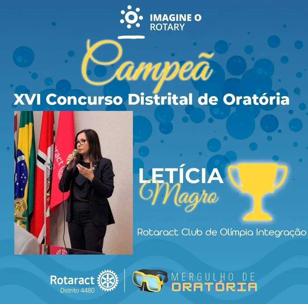 Campeã do XVI Concurso Distrital de Oratória do Distrito 4480