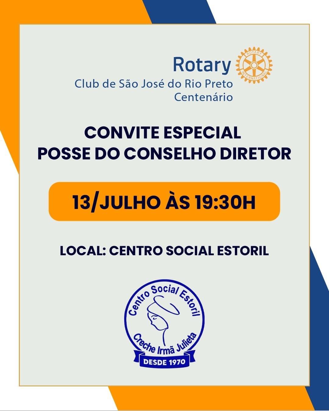 Convite para posse Conselho Diretor 2023-24 Rotary Club São José do Rio Preto Centenário