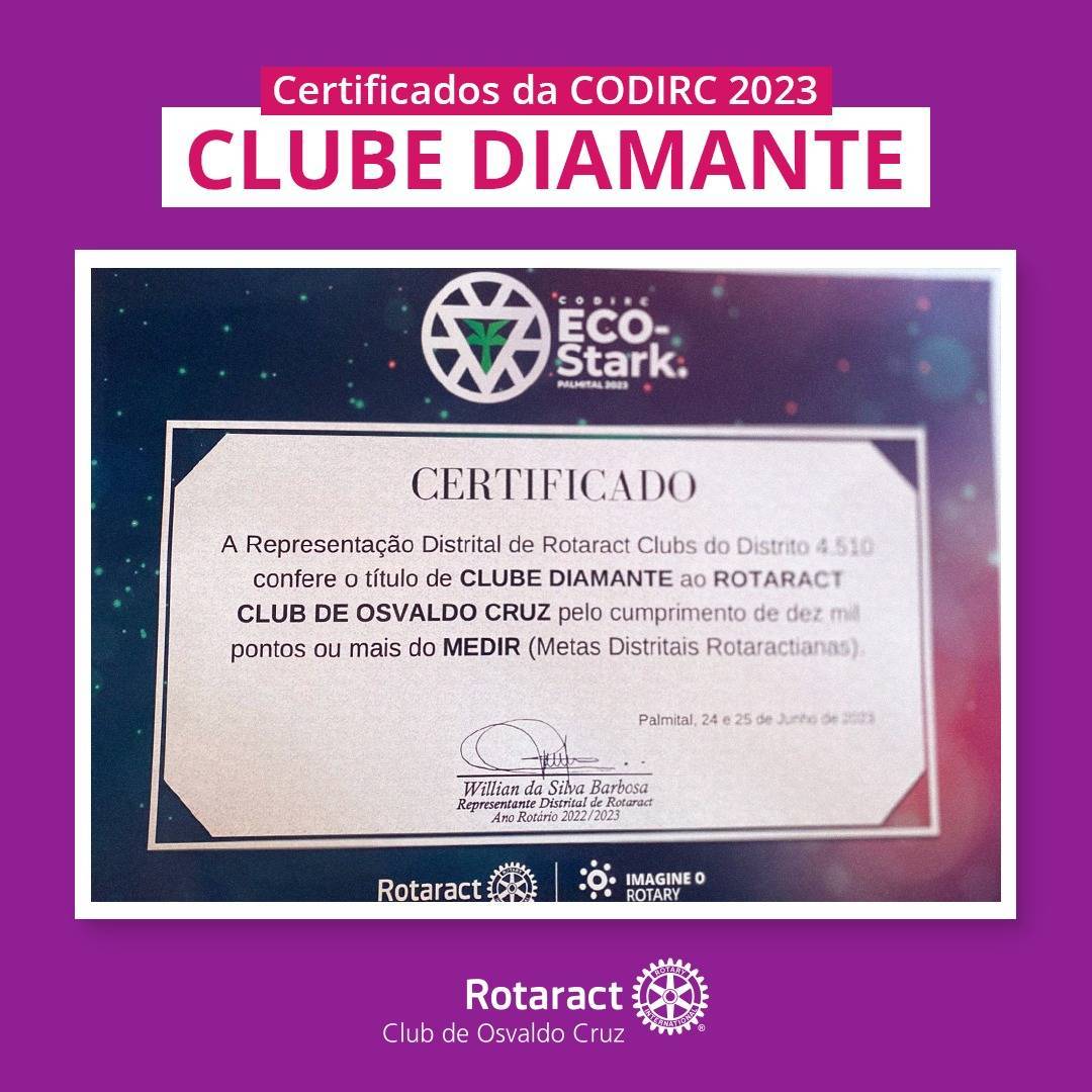 Rotaract recebe certificados de destaque e clube diamante na CODIRC realizado em Palmital