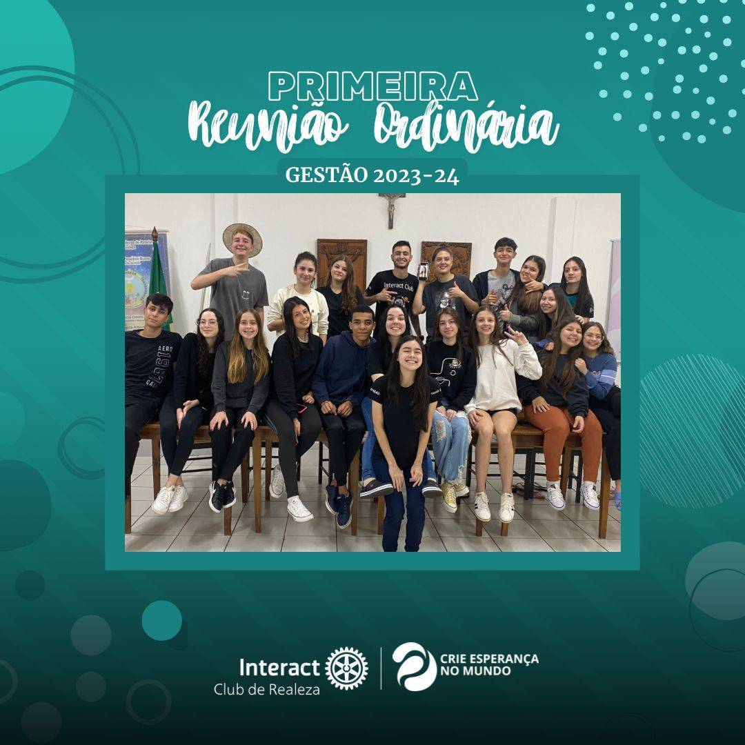 Na segunda-feira dia 02 de julho de 2023 realizamos a primeira reunião da nova gestão no Interact Club de Realeza!! Tratamos sobre novas propostas para melhorias no clube e propostas de projetos para o mês de julho e agosto!!  Um novo ciclo se inicia hoje, muita sorte e prosperidade para nosso clube!🤍  #ParaTodosVerem A arte possui um fundo em degrade ciano e preto, com algumas linhas mais claras na horizontal. Pela imagem está espalhado elementos de linhas, pontos e círculos em vários tons de ciano. Ao meio temos uma foto com a a borda ciano e na parte de cima da foto uma caixa de texto escrito 