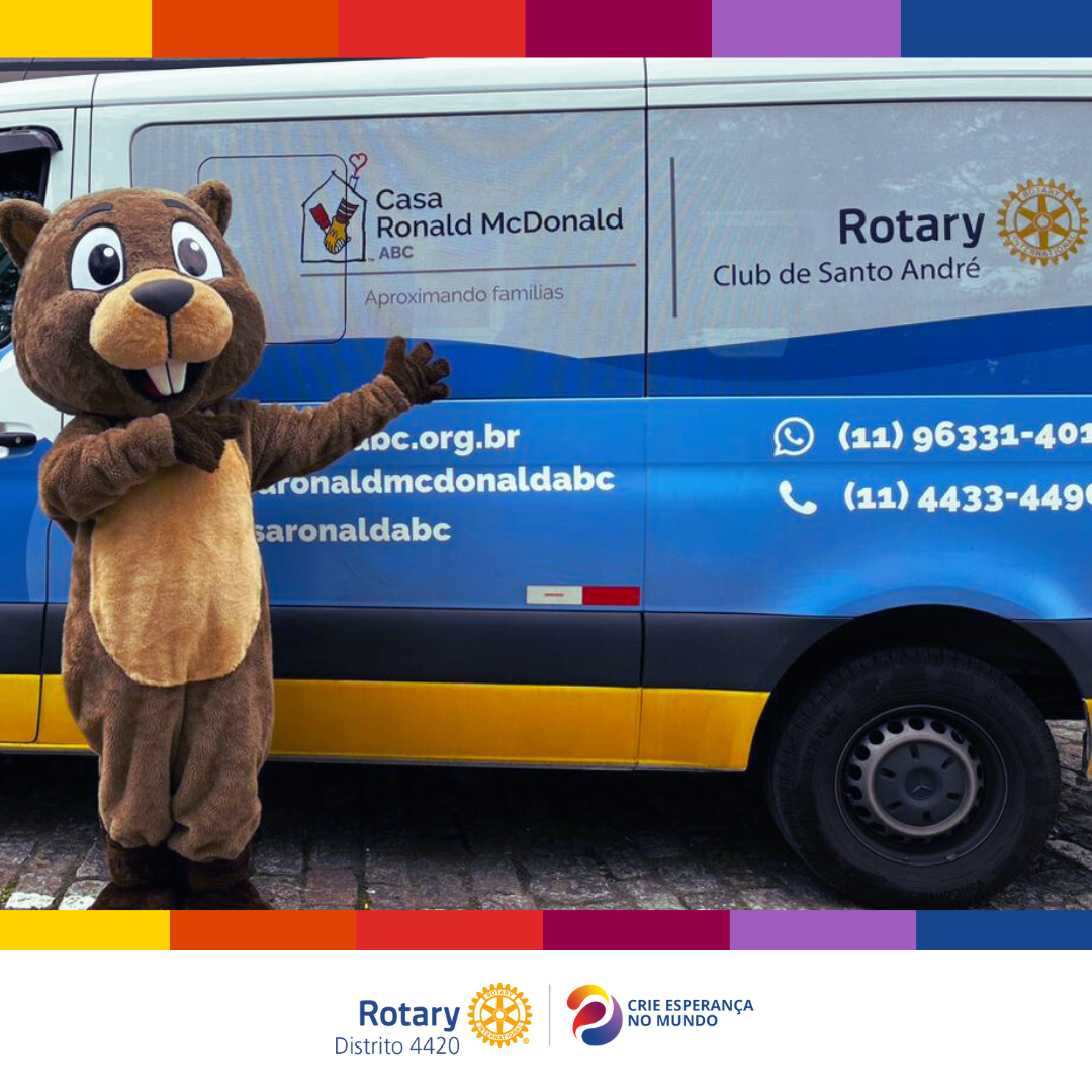 Mascote do Rotary, Castor, estará recepcionando crianças na Casa Ronald McDonalds.