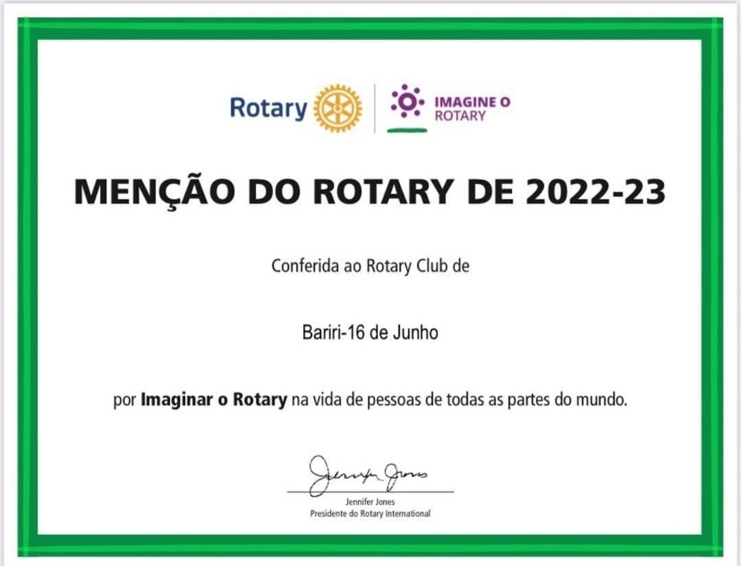 Rotary Club de Bariri 16 de Junho Recebe Menção Honrosa