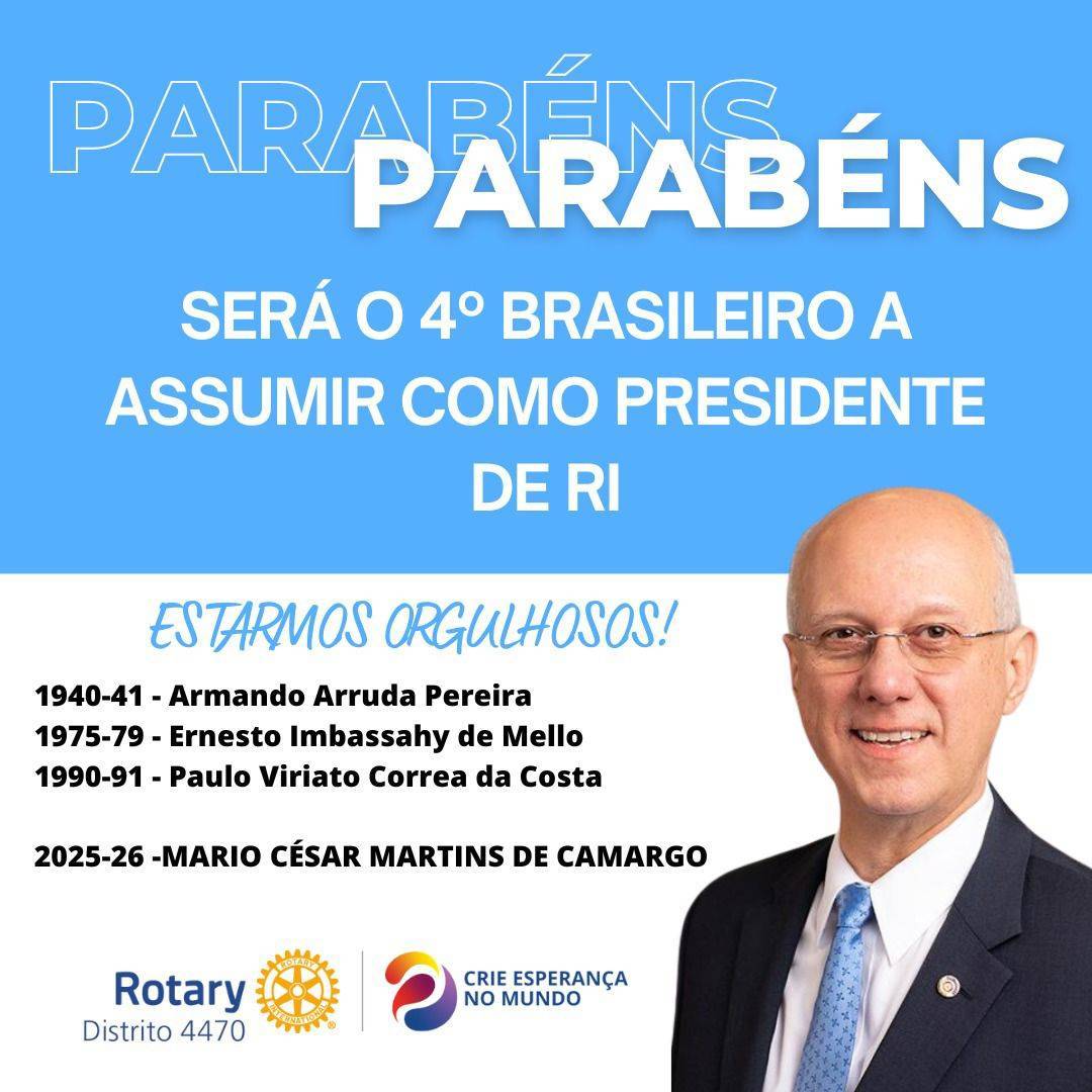 SELECIONADO O 4º BRASILEIRO COMO PRESIDENTE DO ROTARY INTERNATIONAL  2025-26 !