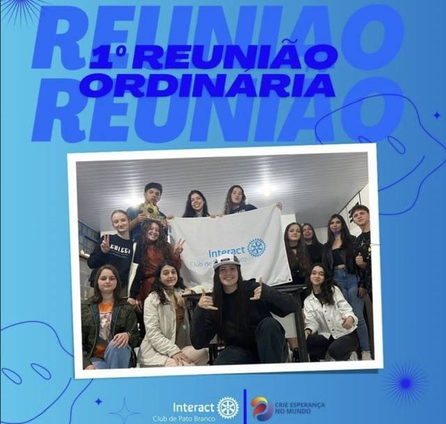 Hoje dia 11 de Julho de 2023 aconteceu a primeira Reunião Ordinária da gestão 2023/24. . . . . . . . . . . #paratodosverem A arte é composta por tons diferentes de azul claro no fundo, em cima da imagem temos escrito “ 1ª REUNIÃO ORDINÁRIA” na cor azul escuro, logo atrás dessa escrita temos uma sobra na cor azul escrito Reunião Reunião. Ao centro da arte temos a foto dos nossos interactianos do clube, em baixo da imagem se encontra o logo do nosso @icpatobranco e ao lado o logo da gestão Crie Esperança No Mundo.