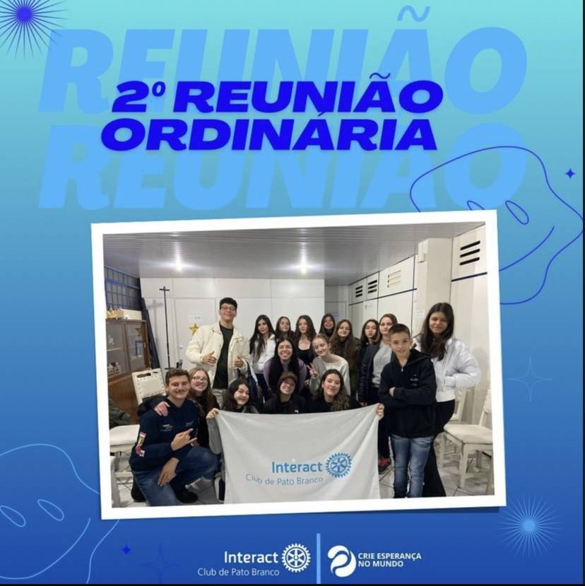Hoje Terça-Feira dia 18 de julho de 2023, aconteceu a segunda reunião ordinária do nosso @icpatobranco da gestão 2023/24. Tivemos a presença do nosso querido interactiano @muri_v.z que estava em seu intercâmbio no México. . . . . . . . . . . . . #paratodosverem A arte é composta por tons diferentes de azul claro e azul escuro, ao centro se encontra a foto dos nossos interactianos do @icpatobranco em cima dessa foto temos a escrita “2ª Reunião Ordinária” atrás dessa escrita está com um tom de sombreamentos na cor azul claro escrito “Reunião Reunião”. Em baixo da foto temos o logo do do nosso @icpatobranco e o logo Crie esperança no mundo da gestão 2023/24.