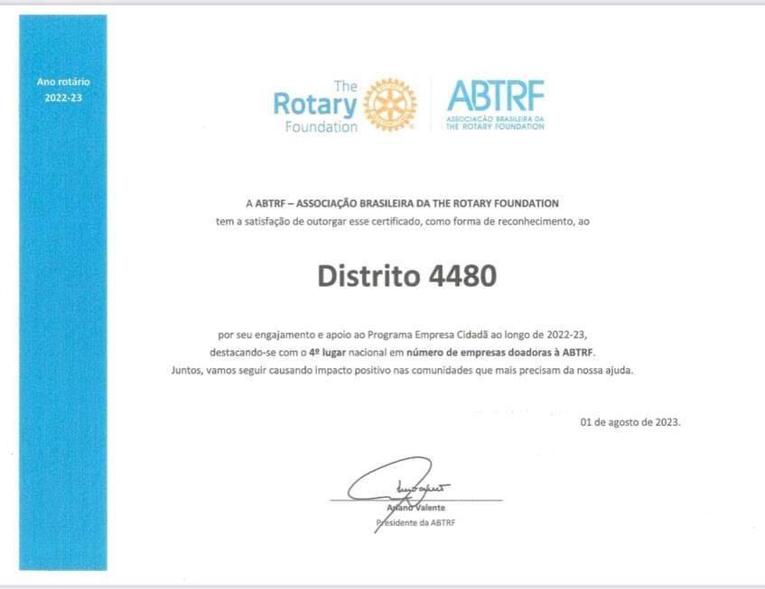 Rotary Club de Bariri 16 de Junho recebe premiações referentes ao ano rotário 2022-2023