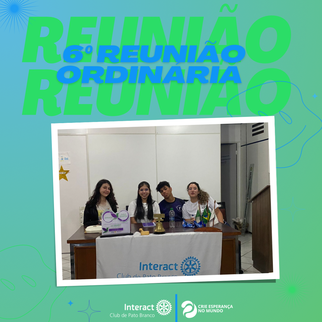 Dia 22 de agosto terça-feira aconteceu a sexta Reunião Ordinária da gestão 2023/24. . . . . . . . . . . #paratodosverem A arte é composta por tons diferentes de azul claro e verde claro no fundo, em cima da imagem temos escrito “6ª REUNIÃO ORDINÁRIA” na cor azul, logo atrás dessa escrita temos uma sobra na cor verde escrito Reunião Reunião. Ao centro da arte temos a foto da mesa diretiva do clube, em baixo da imagem se encontra o logo do nosso @icpatobranco e ao lado o logo da gestão Crie Esperança No Mundo.