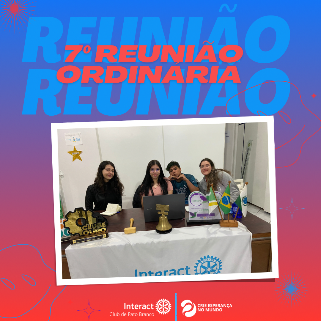 Hoje terça-feira dia 29 de agosto de 2023, aconteceu a nossa sétima reunião ordinária do @icpatobranco  Tivemos duas associações dos nossos interactianos @r.thiago25 e @yasmi.n_77 🩵  . . . . . . . . . . . . . #paratodosverem A arte é composta por tons diferentes de azul claro e vermelho no fundo, em cima da imagem temos escrito “7ª REUNIÃO ORDINÁRIA” na cor vermelho, logo atrás dessa escrita temos uma sobra na cor azul claro escrito Reunião Reunião. Ao centro da arte temos a foto da mesa diretiva do clube, em baixo da imagem se encontra o logo do nosso @icpatobranco e ao lado o logo da gestão Crie Esperança No Mundo.