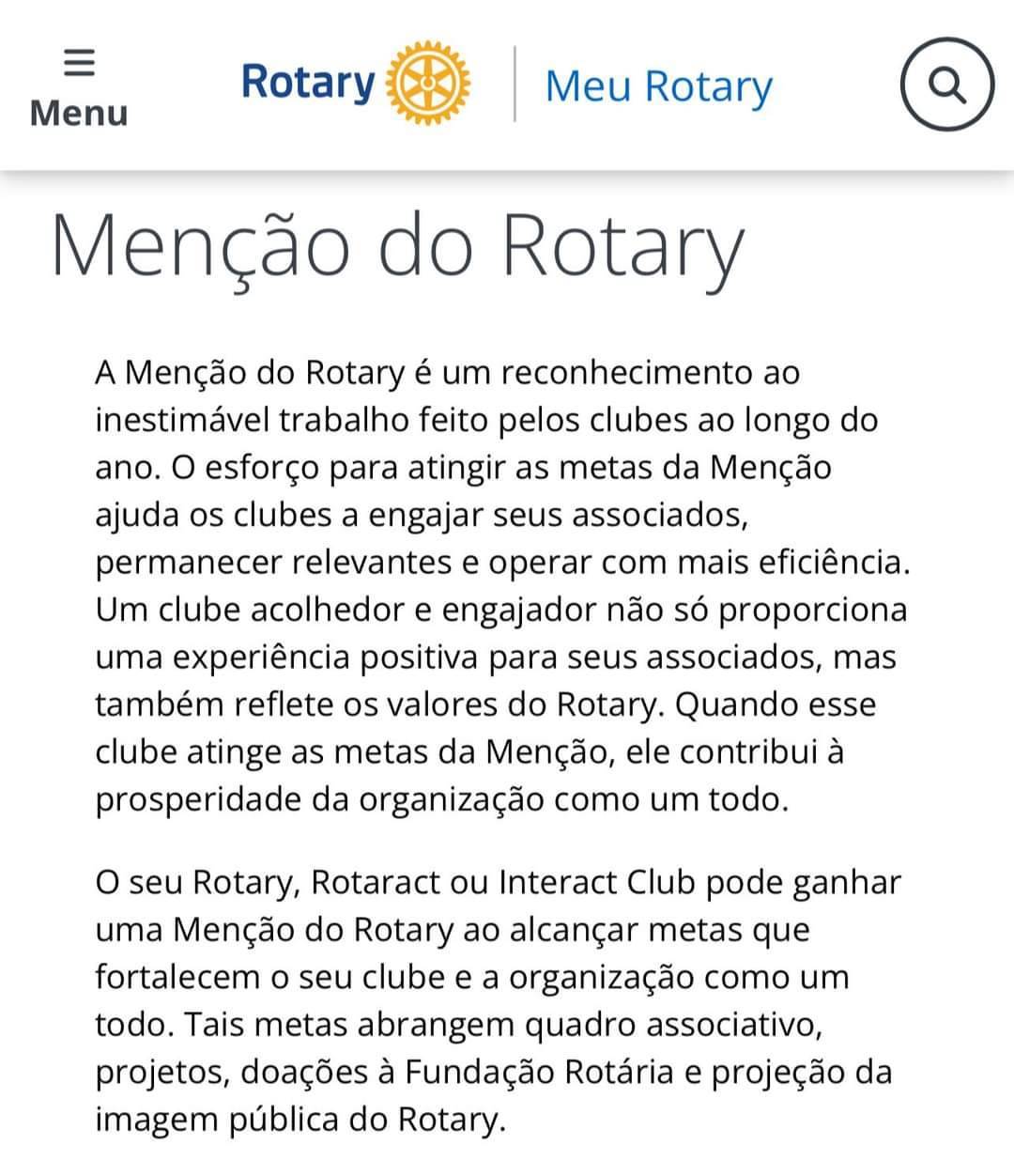 Importância de receber Menção do Rotary 
