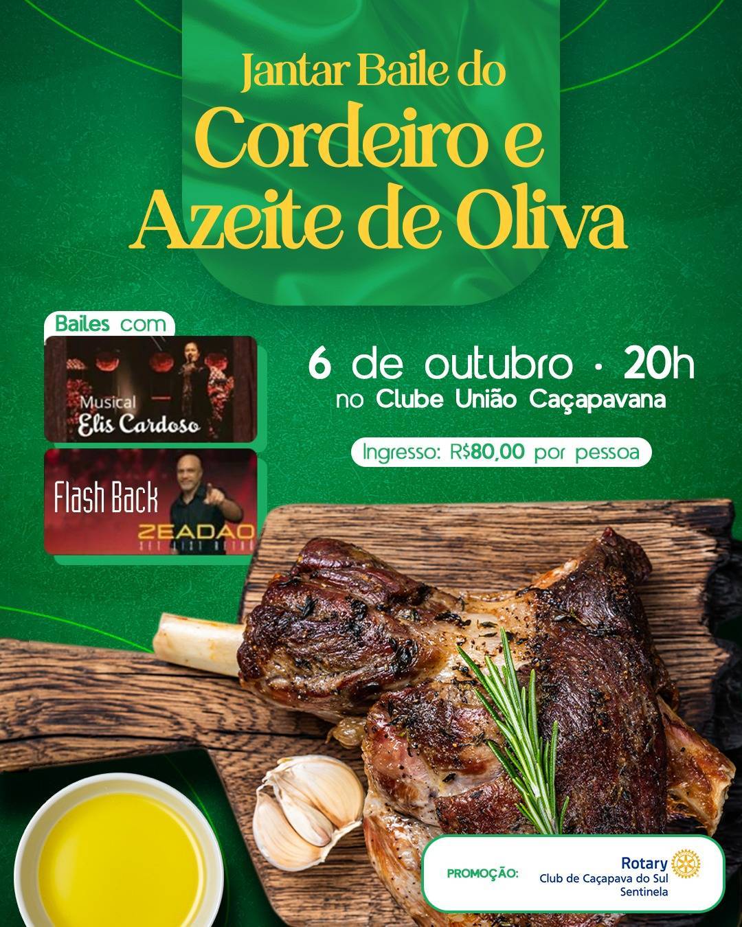 O Jantar Baile do Cordeiro e Azeite de Oliva fará parte do calendário da 2ª edição da Festa do Azeite de Oliva de Caçapava do Sul.