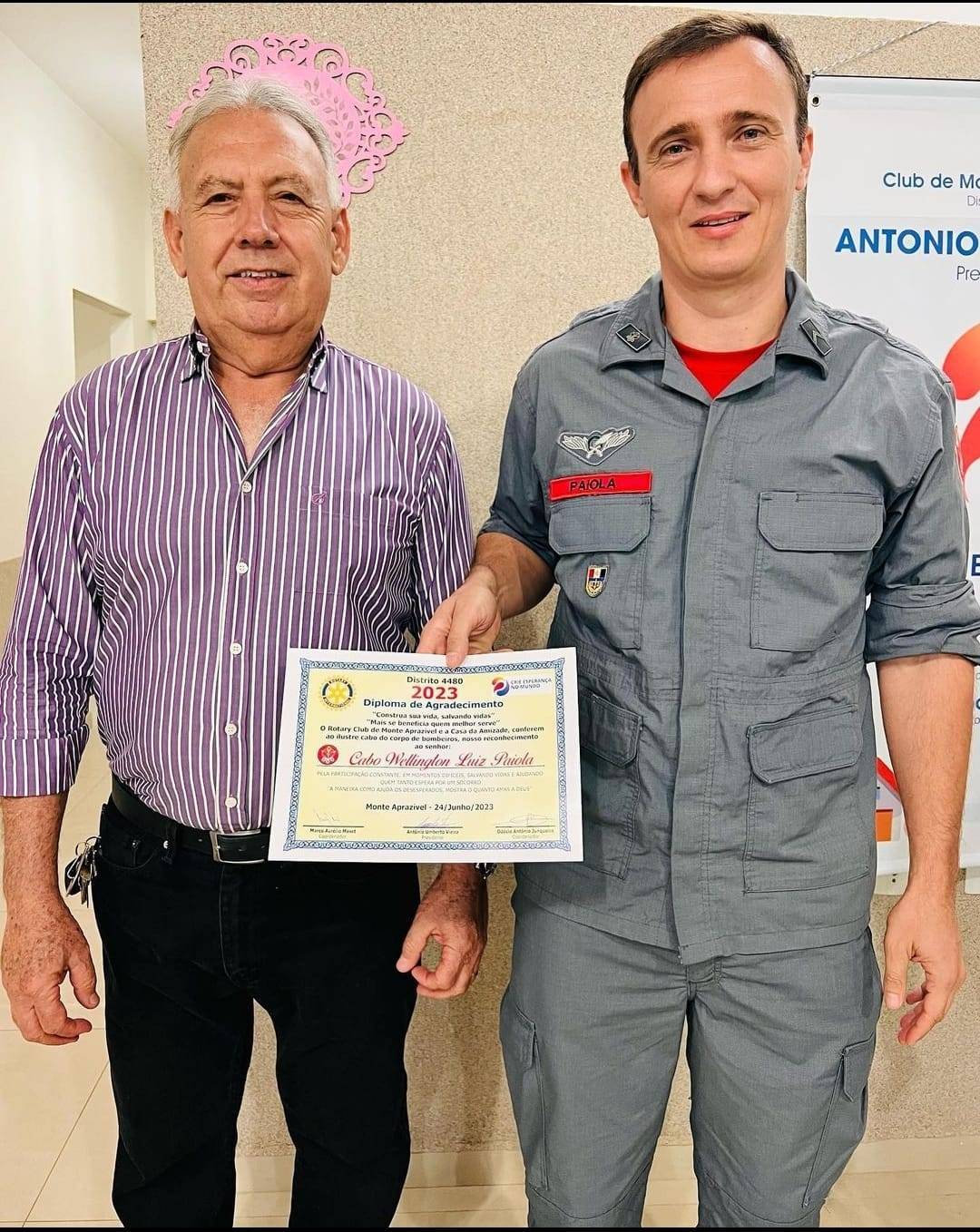 Rotary Club de Monte Aprazível realiza homenagem a Cabo da Policia 