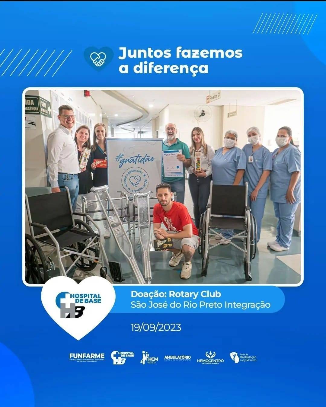 Materiais médicos para transplante de Medula Óssea entregues pelo Rotary club de São José do Rio Preto Integração