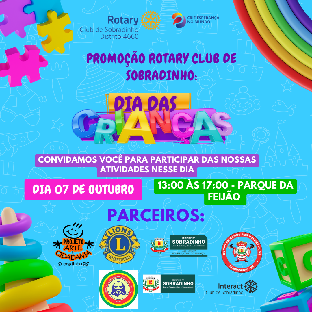 No dia 07 de outubro teremos festa de dia das crianças!!