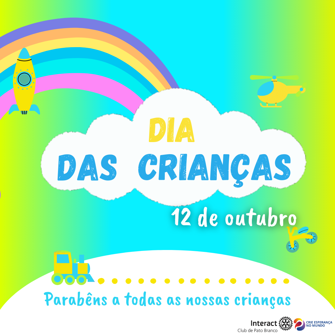No Dia das Crianças, queremos celebrar a dádiva preciosa que é a infância. É um momento mágico e cheio de descobertas, onde cada experiência é uma oportunidade de aprendizado e crescimento. Nosso interact está aqui para parabenizar todas as crianças por sua curiosidade insaciável, pela capacidade de se maravilhar com as coisas mais simples e por encherem o mundo com risadas contagiantes. Que cada criança possa desfrutar de uma infância plena, cercada de amor, cuidado e oportunidades para explorar seu potencial e alcançar seus sonhos. Obrigada crianças por sempre em cada projeto tirar nossos melhores sorrisos!  FELIZ DIA DAS CRIANÇAS ☺️ . . . . . . . . . . . . . . . . #paratodosverem A arte é composta por tons diferentes de amarelo e azul claro, ao centro temos uma nuvem branca escrito “DIA” na cor amarelo e “DAS CRIANÇAS” na cor azul, em baixo dessa nuvem se está “12 de outubro” na cor branca. Em cima da imagem no canto esquerdo está um arco-íris é um foguete, ao lado direito ainda em cima temos um desenho de um helicóptero. E bem em baixo dessa imagem se encontra em uma frase na cor azul a frase é: (Parabéns a todas as nossas crianças), em baixo da frase temos os logos do @icpatobranco e o logo Crie Esperança No Mundo da gestão 2023/24.