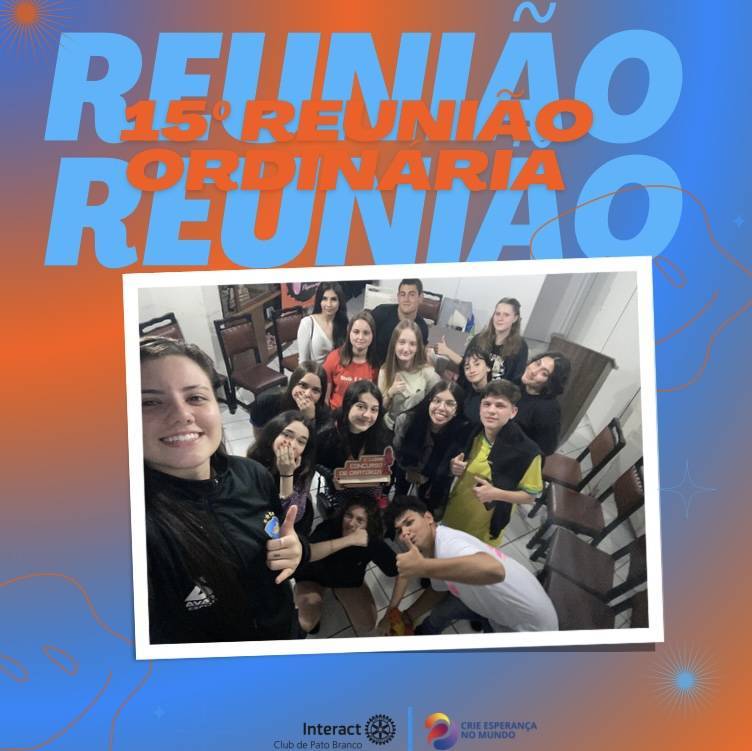 Hoje dia 24 de outubro, aconteceu a décima quinta reunião ordinária do @icpatobranco 🥰🥰. . . . . . . . . . . #paratodosverem A arte é composta por tons diferentes de azul claro e laranja no fundo, em cima da imagem temos escrito “15ª REUNIÃO ORDINÁRIA” na cor laranja, atrás dessa escrita temos uma sobra na cor azul claro escrito Reunião Reunião. Ao centro da arte temos a foto das nossas interctianas, em baixo da imagem se encontra o logo do nosso @icpatobranco e ao lado o logo da gestão Crie Esperança No Mundo.