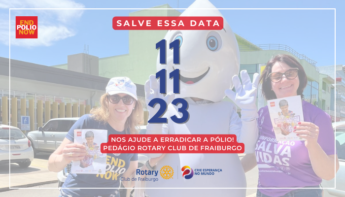 O evento do pedágio solidário acontecerá das 08h30 às 12h, no dia 11 de novembro, em locais estratégicos da cidade de Fraiburgo. Todos estão convidados a contribuir para essa causa nobre e fazer parte da luta contra a pólio. Sua doação pode ajudar a salvar vidas e levar o mundo um passo mais perto de um futuro livre da pólio.
