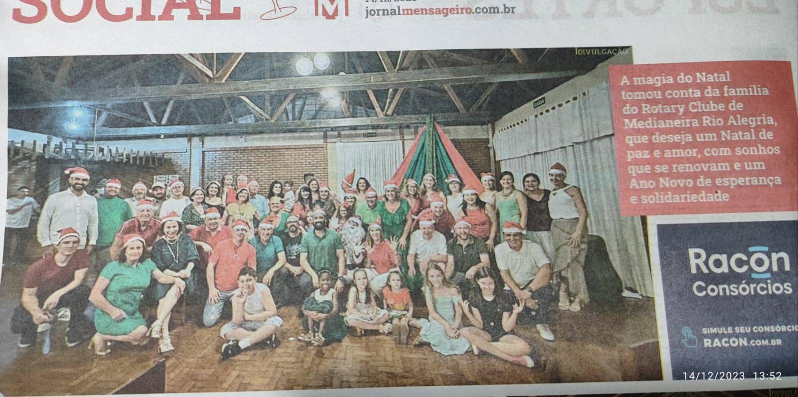 FESTIVA DE NATAL É PUBLICADA NO JORNAL MENSAGEIRO