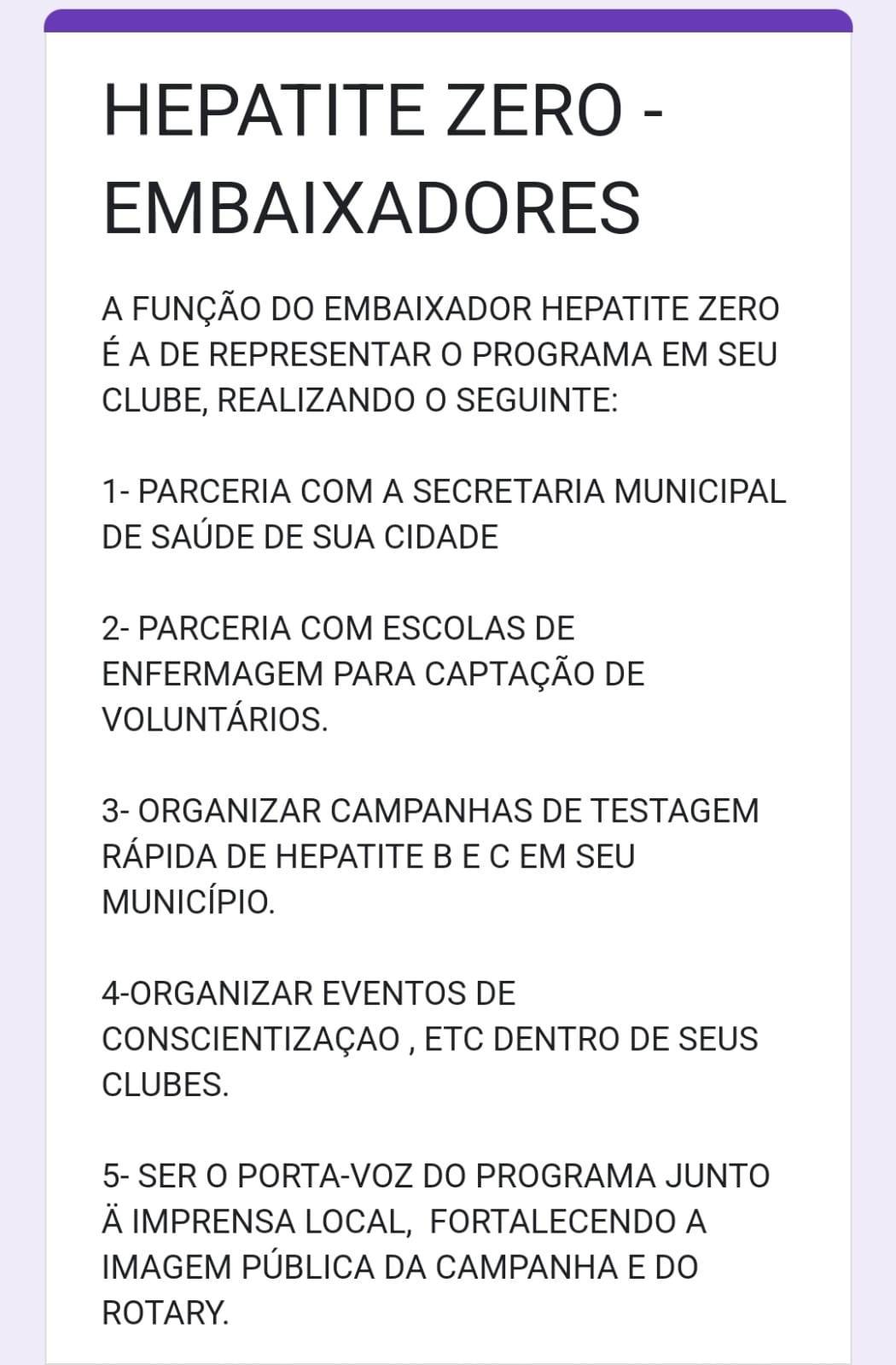 Coordenador distrital cria novo projeto - Embaixadores da Hepatite Zero