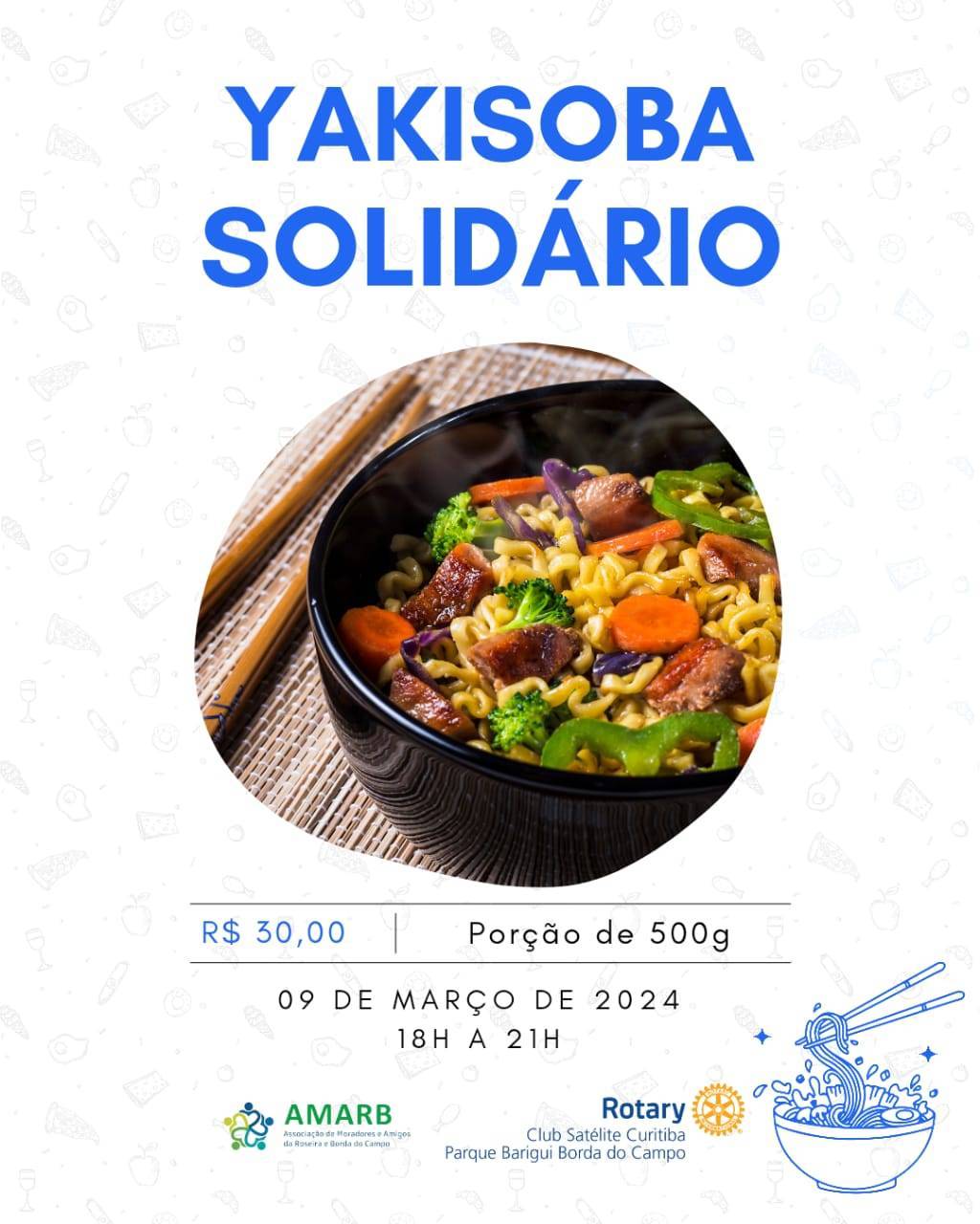 Venda de delicioso Yakisoba para arrecadar fundos para Projetos Humanitários! Entre em contato com 41987044571 e comprei o seu!