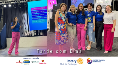 No último domingo, o Rotary de Fraiburgo marcou presença no incrível evento "Tarde com Elas" em celebração ao Dia das Mulheres! Organizado pela Prefeitura em colaboração com diversas entidades sociais, o evento ofereceu uma variedade de serviços gratuitos para as mulheres da nossa cidade no Centro de Eventos de Fraiburgo.  🎙️ Nossa companheira @bonadiman do Rotary conduziu uma palestra inspiradora sobre independência financeira, visando orientar e esclarecer dúvidas para as mulheres presentes. Foi uma tarde de aprendizado e empoderamento!  💼 Além disso, contamos com a presença das empresas cidadãs @frutilife e @radiofraiburgo, que contribuíram para tornar o evento ainda mais especial.  👏 Parabéns a todos os envolvidos por fazerem deste dia uma experiência incrível e significativa para a comunidade de Fraiburgo! Juntos, celebramos o poder e a força das mulheres. 💪🌸 #TardeComElas #DiaDasMulheres #EmpoderamentoFeminino #RotaryFraiburgo