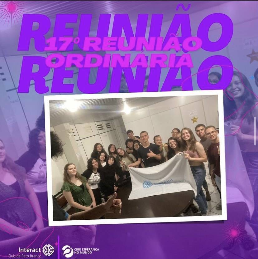 Hoje dia 21 de Novembro aconteceu a nossa décima sétima reunião ordinária da gestão 2023/24, com a presença de alguns interactianos do clube de @interactmariopolis 👏🏻🥰 e também de alguns convidados. . . . . . . . . . . . . #paratodosverem A arte é composta por tons de roxo e rosa, ao centro temos a foto dos nossos interactianos e em cima da foto a escrita, “décima sétima reunião ordinária” na cor rosa. Em baixo da foto se encontra o logo do @icpatobranco e o logo da gestão Crie Esperança No Mundo.