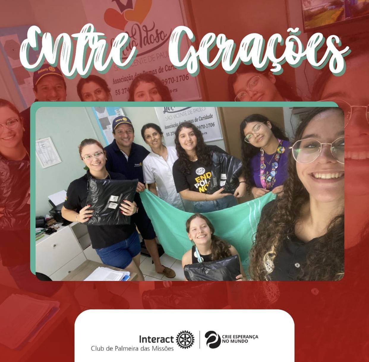 No dia 09 de março, o Interact Club de Palmeira das Missões realizou o projeto “Entre Gerações” no lar dos idosos, onde foram doadas toalhas de banho para a instituição. 🧓🏻👴🏻  💬Além disso, os associados participaram de conversas com os idosos e promoveram algumas dinâmicas, como pintar as unhas.  O projeto encheu nossos corações de amor e carinho, proporcionando momentos de interação e solidariedade entre as diferentes gerações.❤️
