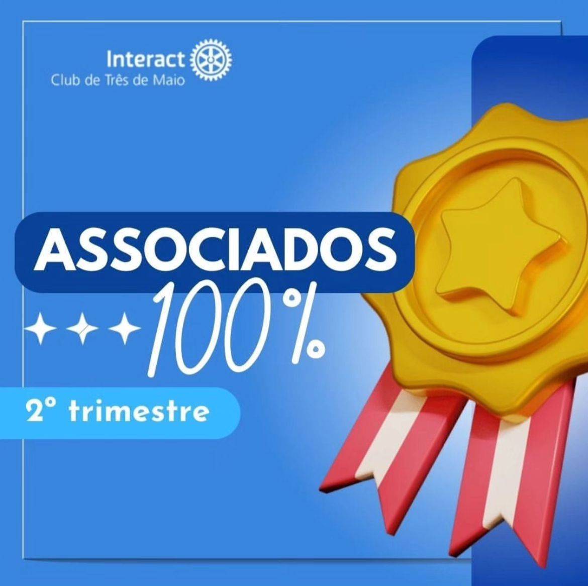 Os companheiros @tonny_rettore e @eduardadudabalbe se destacaram no 2° trimestre da gestão 23/24 pela presença nas reuniões e demandas da tesouraria. Agradecemos o empenho de vocês, continuem se dedicando! 💙💛  #ictmcriandoesperança #distrito4660 #interactbrasil   #paratodosverem a postagem possui como fundo a cor azul. Do lado direto há um elemento gráfico de medalha. A escrita "Associados 100%  2° trimestre" está no centro, em tons de azul e branco. O logo do Interact Club de Três de Maio se encontra no canto superior esquerdo na cor branca. O segundo post é uma foto dos companheiros que ganharam o título.