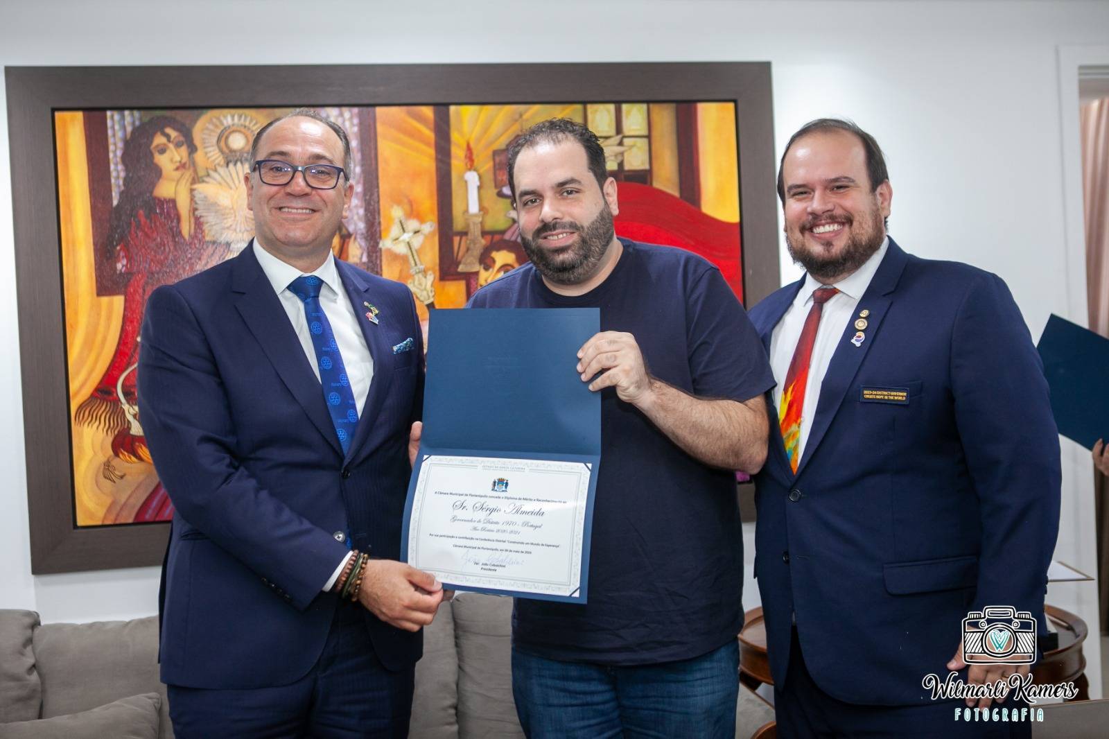 Representante do Presidente de Rotary International,  Sergio Almeida (D1970-Portugal), João Cobalchini e  Eduardo Pfützenreuter (Gov. Distrital 2023-24)