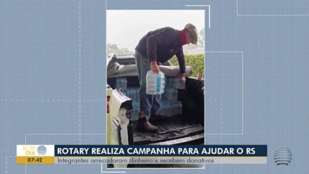 Reportagem sobre arrecadações do Rotary para o RS
