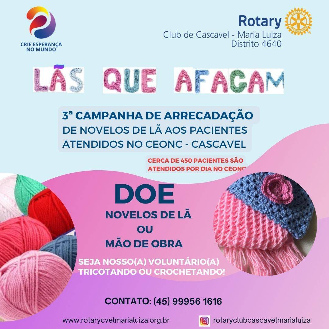 Pacientes do Hospital do Câncer de Cascavel recebem kits com touca, cachecois e meias para aquecerem o corpo e terem um afago na alma. A 3ª edição da campanha Lãs que Afagam arrecadou novelos de lã que foram tricotados pelas 15 voluntárias que confeccionaram 425 peças entregues na manhã de hoje.