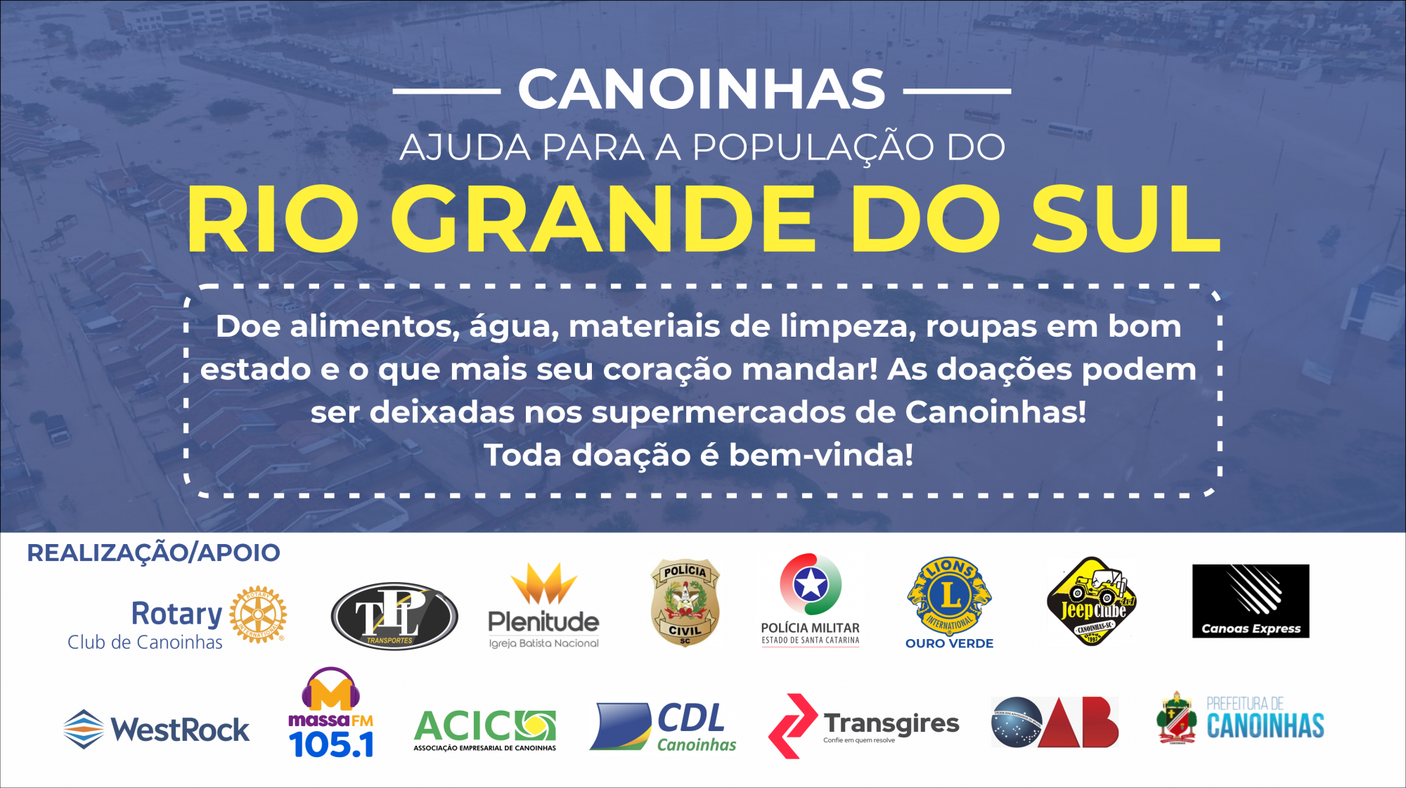 Campanha contou com a participação de várias empresas e entidade, que uniram forças para recolher, separar e organizar as entregas para o Rio Grande do Sul
