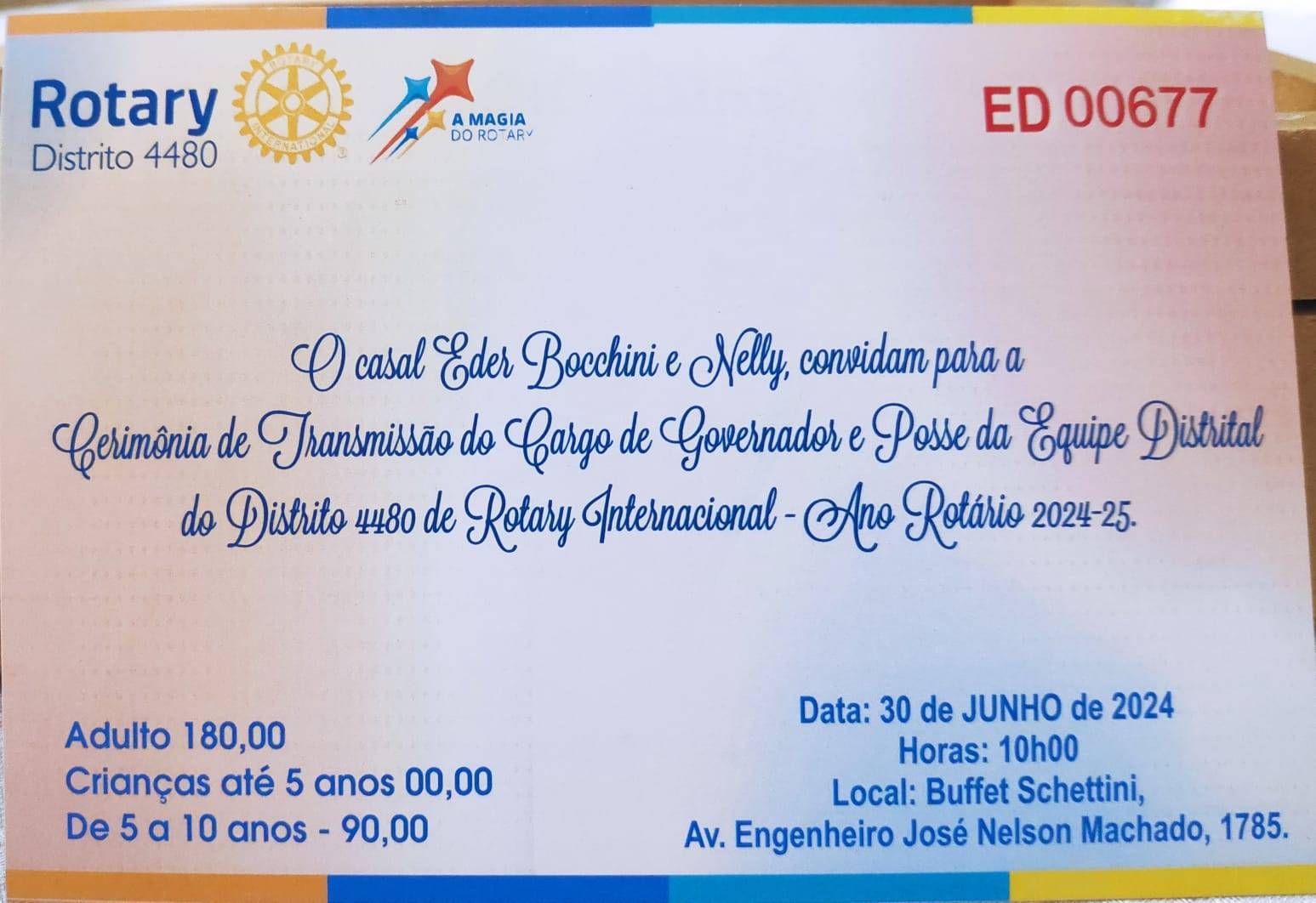 Convite do Governador Eder Bocchini para Solenidade de Transmissão de Posse