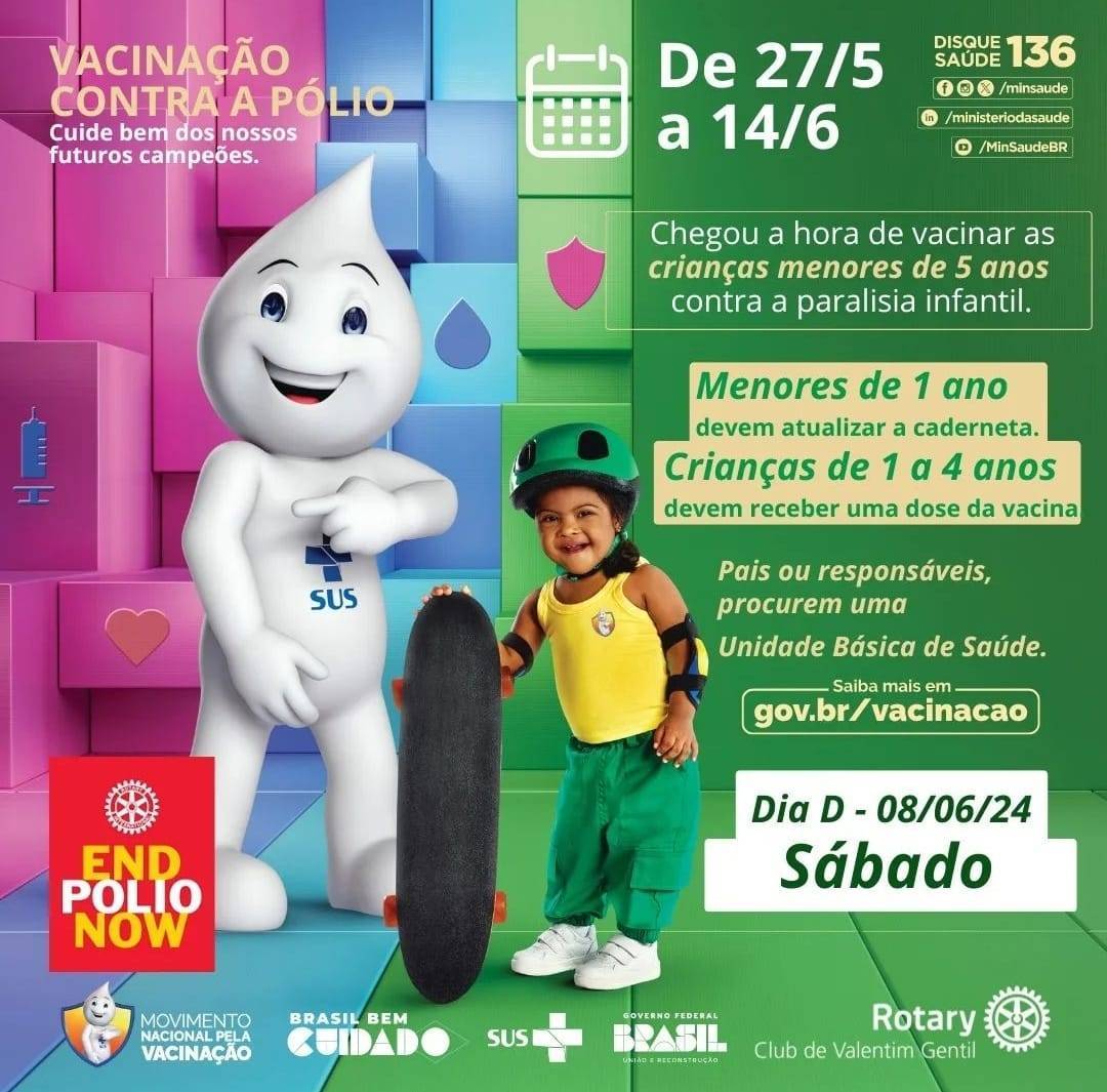 Rotary Club de Valentim Gentil Destaca Campanha Nacional de Vacinação Contra a Pólio 