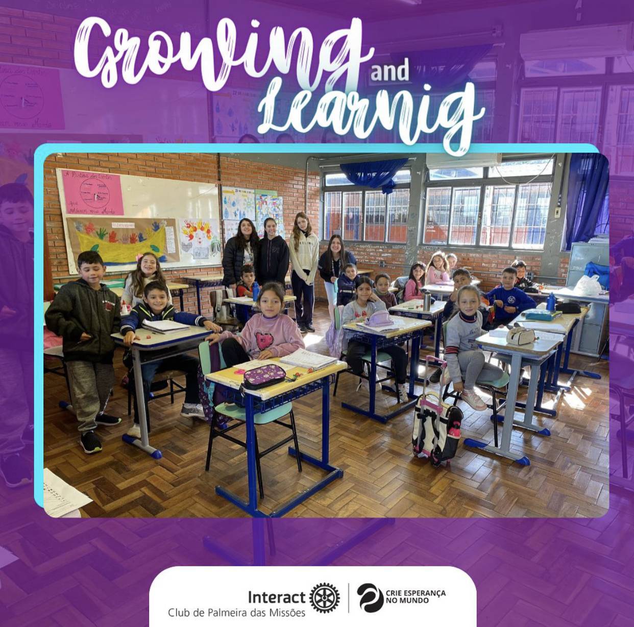 No dia 04 de junho, o Interact Club de Palmeira das Missões esteve presente na Escola Venina Palma para realizar seu tradicional projeto “Growing And Learning”, cujo principal objetivo é proporcionar um momento de aprendizado e diversão para as crianças.📚  Nosso clube agradece imensamente à Escola Venina Palma pela confiança depositada em nossos companheiros para promover lindos momentos com as crianças.💙