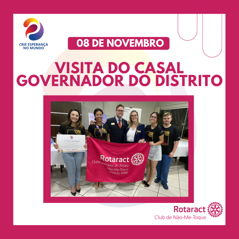  No dia 08/11, aconteceu em Não-Me-Toque a visita do casal governador do distrito 4660 para a gestão 23/24 @alexbakof e @lisielelagobakof  Na oportunidade o Rotaract teve um momento de reunião com o governador, onde expôs seus projetos e o andamento da gestão.  Posteriormente, junto com a família rotária do município, apresentamos nossas ações realizadas até o momento, da mesma forma que o Interact e Rotary. Ainda, tivemos a oportunidade de escutar as belas palavras do governador e sua esposa, que renovam cada vez mais nosso espírito voluntário e faz com que continuemos criando esperança no mundo.  O clube agradece a visita que foi incrível e enriquecedora!
