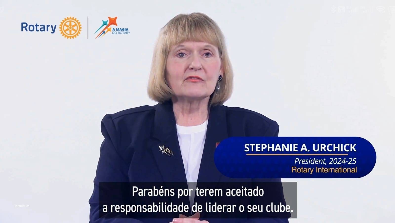 A presidente 2024-25 do Rotary International, Stephanie Urchick, convoca a família rotária para seguir o Plano de Ação do Rotary