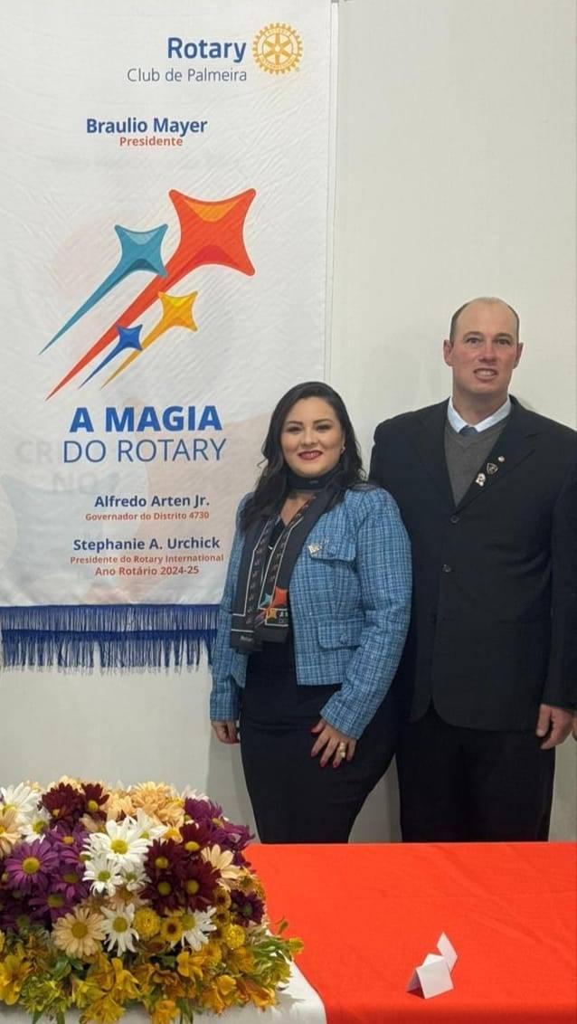 Presidente do Rotary CP Braulio Mayer e sua esposa Presidente da Casa da Amizade Joelma Santos Mayer