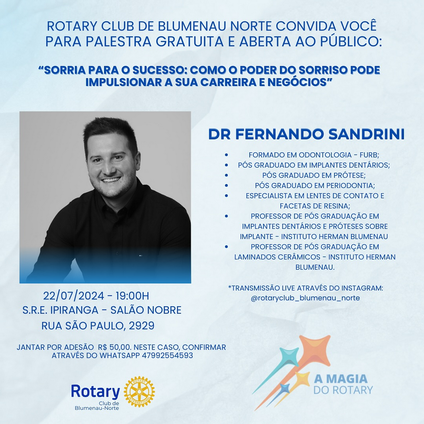 Fernando Sandrini e dados da palestra.