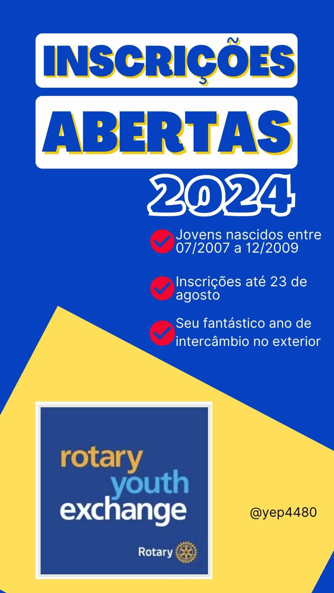 Está aberto o período de inscrições do processo seletivo 2024/2025 para o intercâmbio de jovens do Distrito 4480