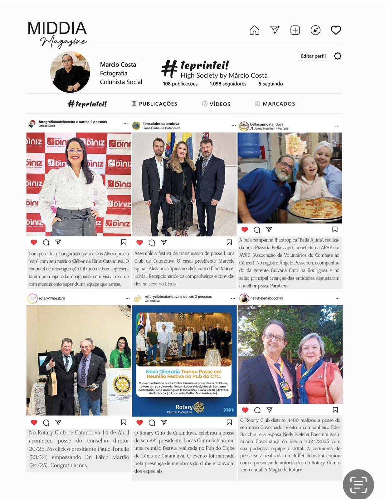 Distrito 4480 é destaque na coluna social da revista Middia Magazine na cidade de Catanduva