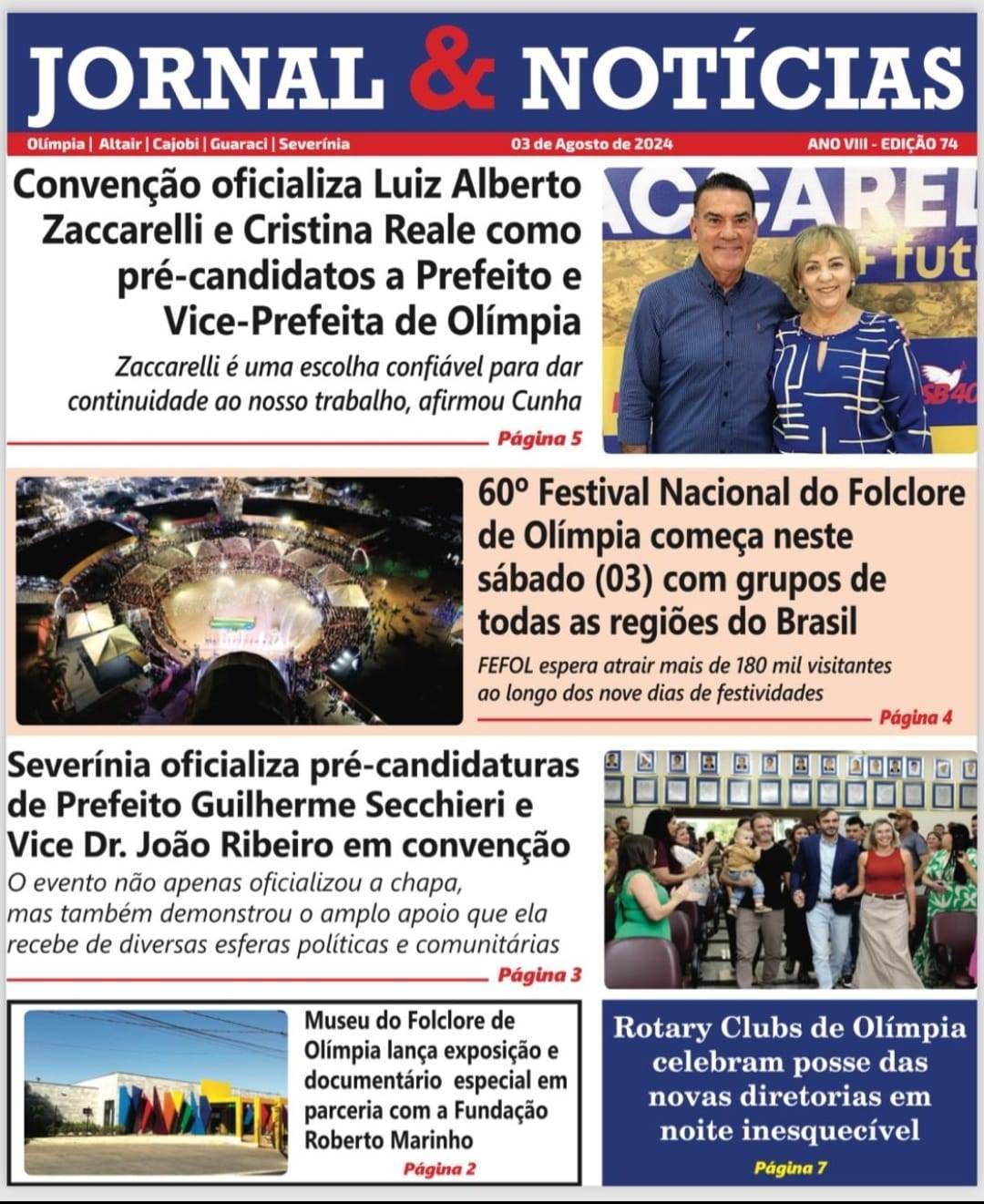 Rotary Clubs de Olímpia são destaque no "Jornal e Notícias"