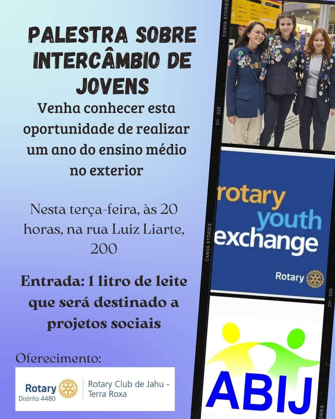 Rotary Club de Jahu - Terra Roxa Realiza Palestra Sobre Intercâmbio deJovens