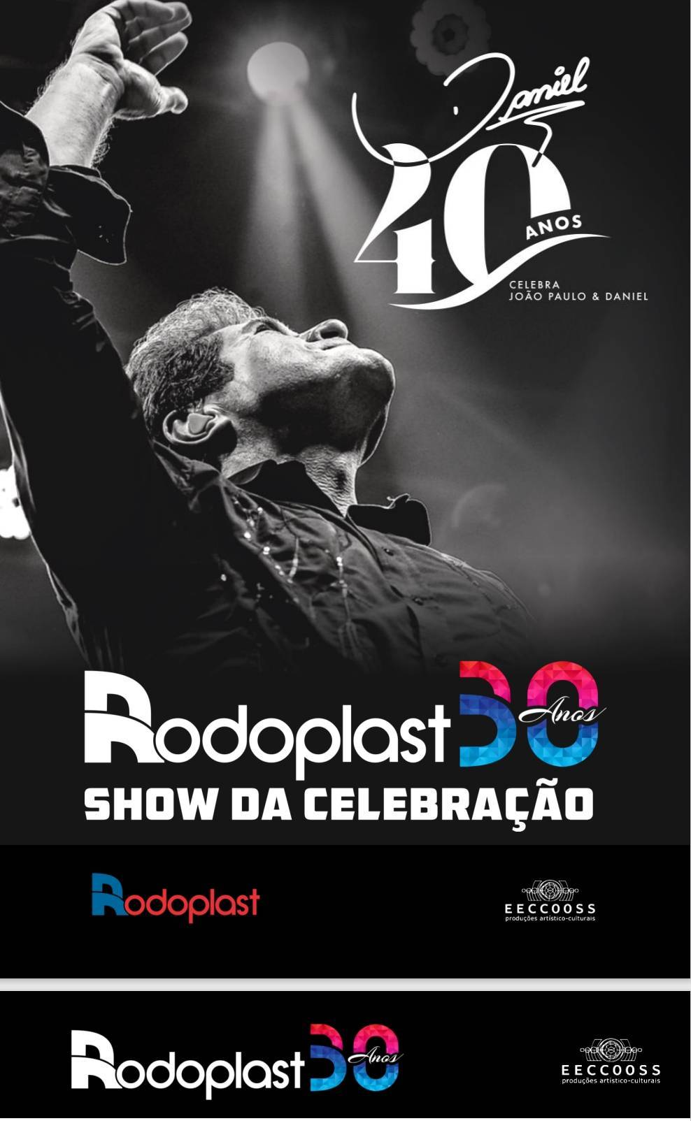 Show da Celebração - Rodoplast traz à Vacaria o Cantor Daniel em seus 40 anos de carreira dia 20/10/2024, ingressos antecipados mediante doação: Fralda Infantil RN ou P, ou 2 kg de alimentos.