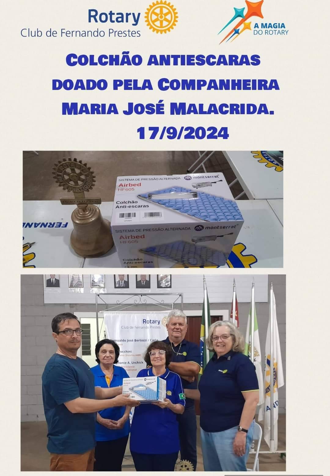 Rotary Club de Fernando Prestes Recebe Doação de Colchão Antiescaras