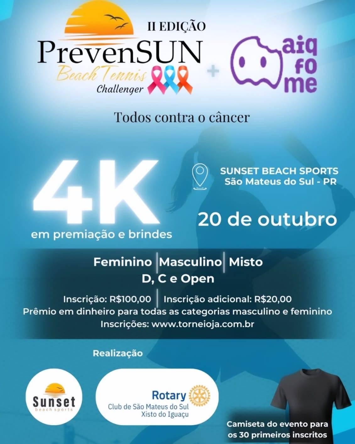 Torneio de Beach Tênis concientização ao combate ao Cãncer bem como alusivo ao Outubro Rosa e Novembro Azul