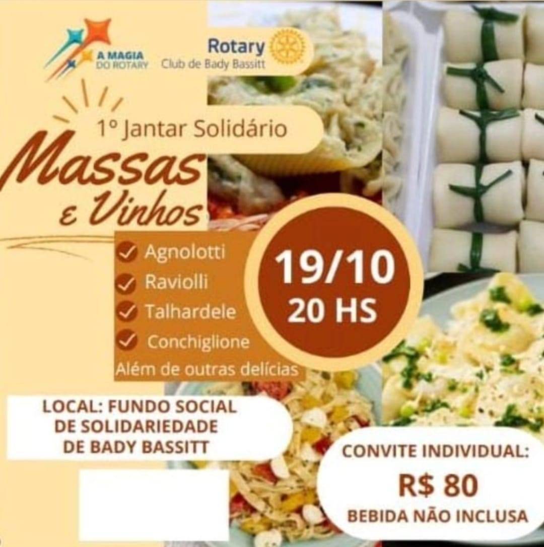 Rotary Club de Bady Bassitt Realiza o 1º Jantar Solidário Massas e Vinhos
