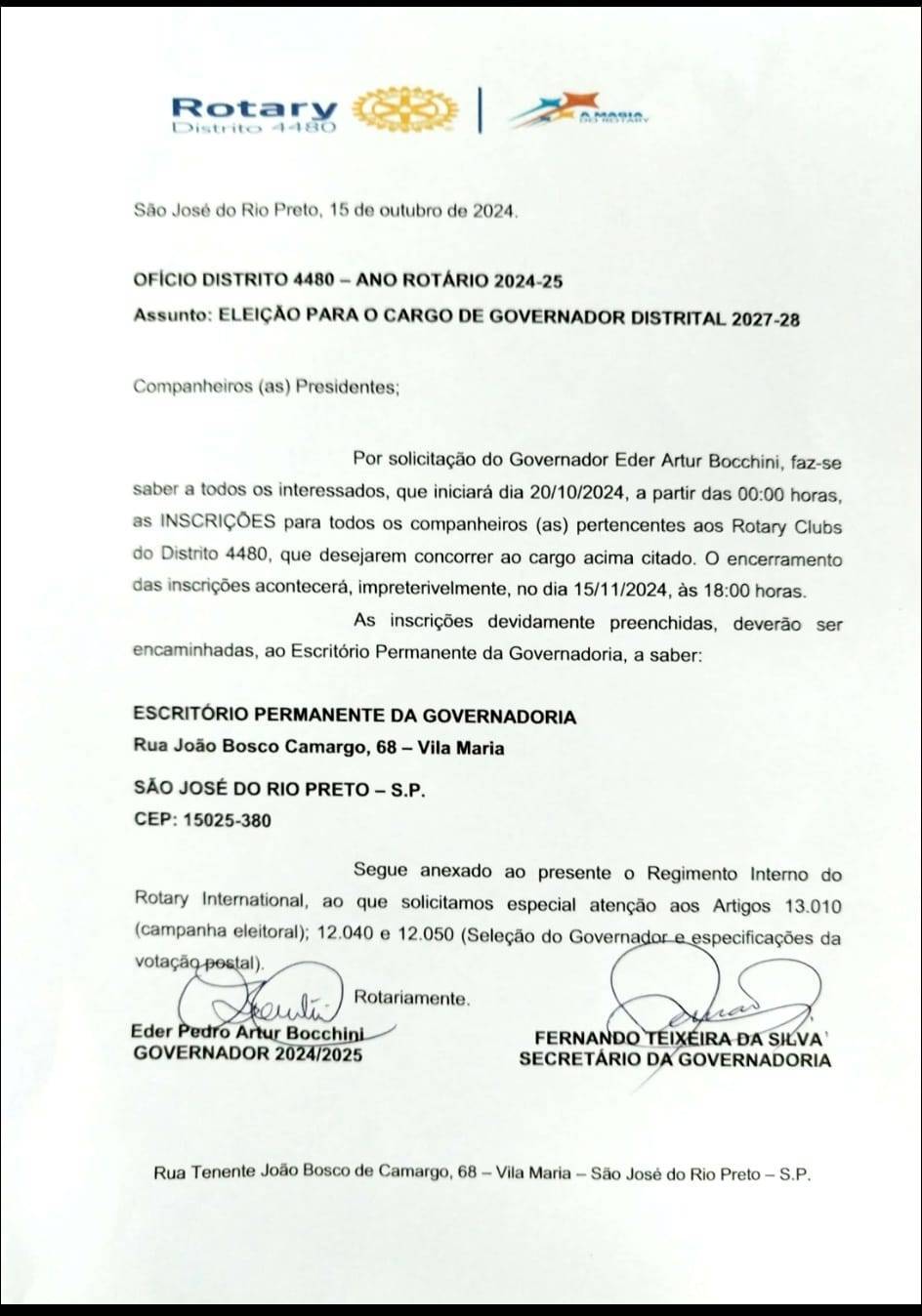 Distrito 4480 abre inscrições para concorrer ao cargo de Governador Distrital da gestão 2027-28