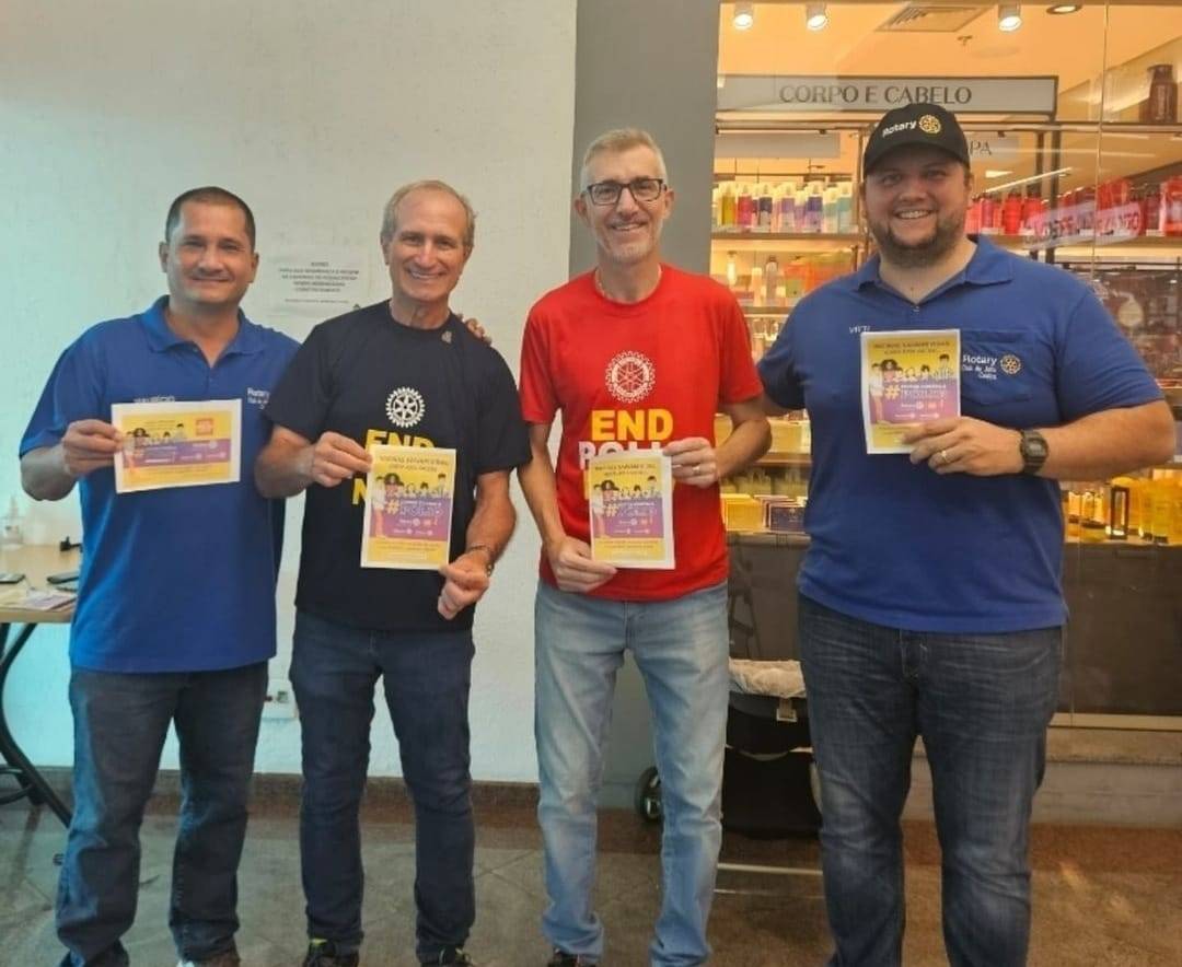 Rotary Clubs de Jahu - Centro - Lest - Norte e Terra Roxa realizaram a Campanha Juntos contra a Pólio nas entradas do Jaú Shopping e do Supermercado Jaú Serve