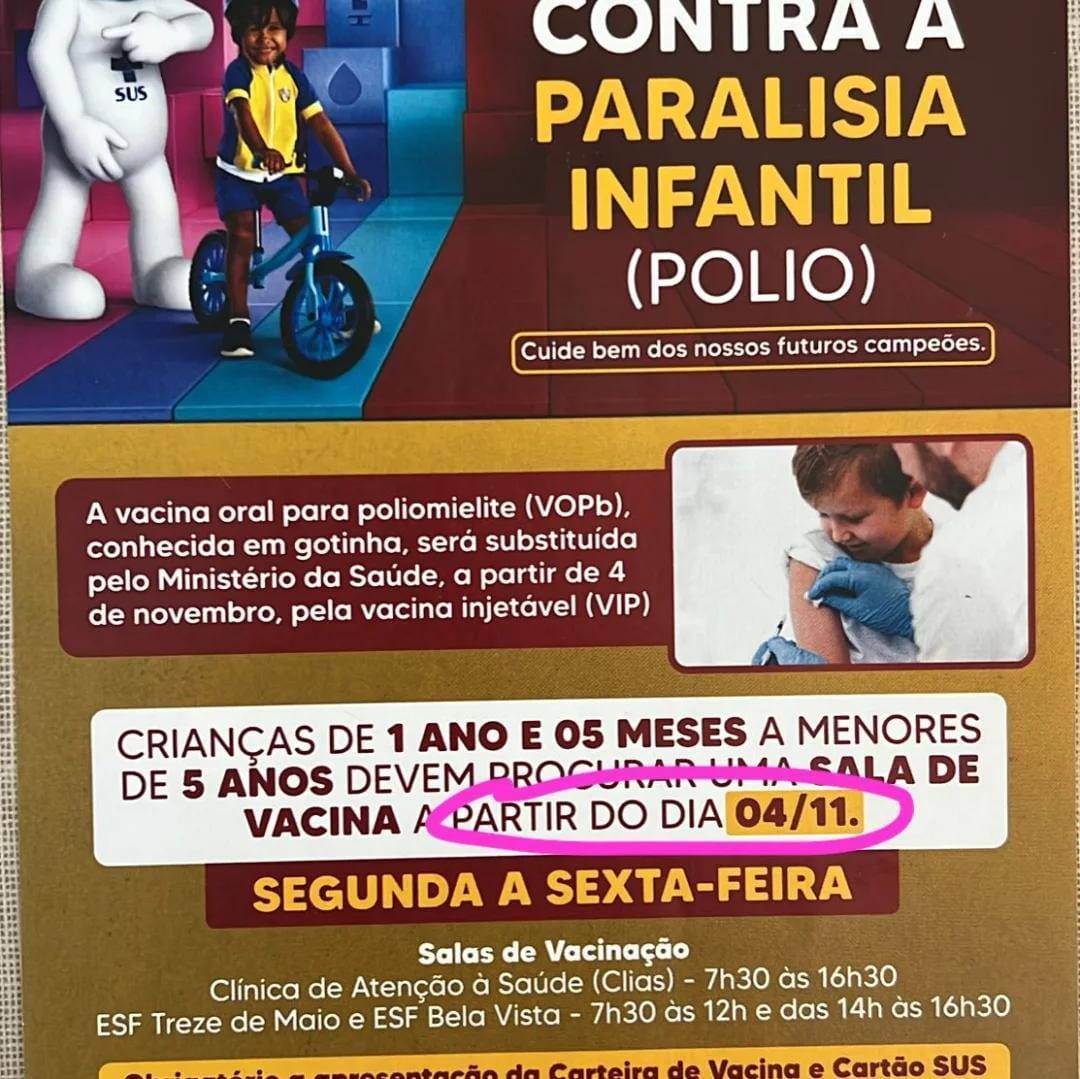 Rotary Club de Santa Fé do Sul em parceria com a Secretaria Municipal de Saúde realizou a divulgação da campanha de vacinação contra a Poliomielite