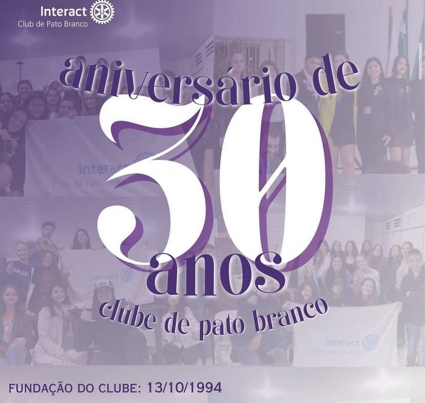 Três décadas de dedicação, amizade e serviço à comunidade. Desde a sua fundação, o Interact tem sido um espaço onde jovens se reúnem para desenvolver habilidades de liderança, promover a solidariedade e fazer a diferença ao redor do mundo. Cada projeto, cada ação e cada sorriso compartilhado são testemunhos do impacto positivo que vocês têm gerado.  Vamos celebrar essas conquistas e olhar para o futuro com entusiasmo, prontos para enfrentar novos desafios e continuar espalhando bondade. Que venham mais 30 anos de histórias inspiradoras! 💙⚙️🦆